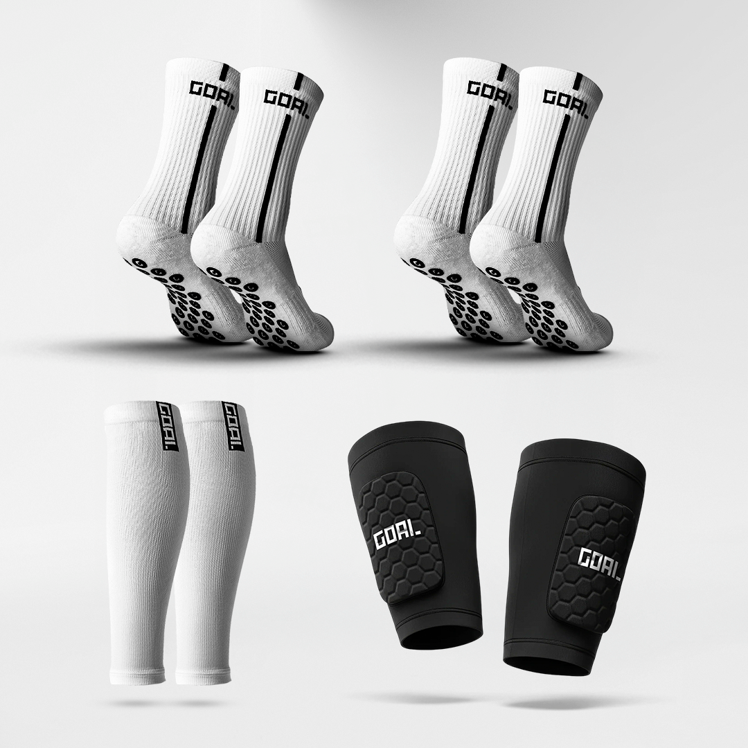 GRIP SOCKS X2 + ESPINILLERAS BUILT IN + MANGA PARA PANTORRILLAS